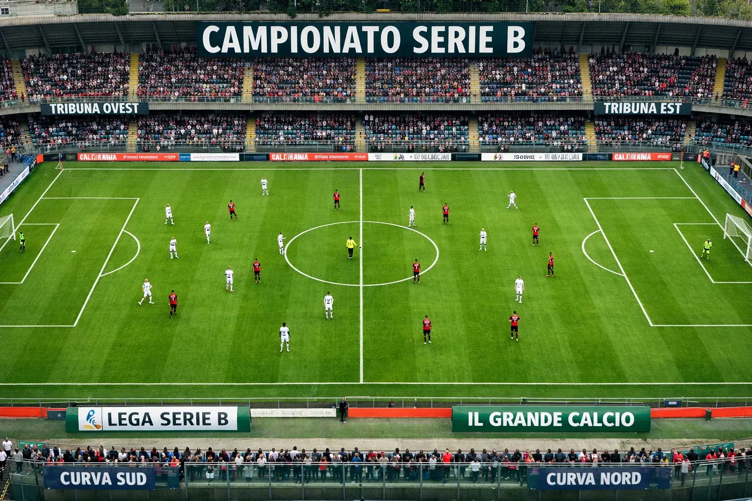 Campo di calcio di Serie B visto dall'alto